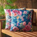 Indoor Outdoor Floral Stripe Navy Cushion 