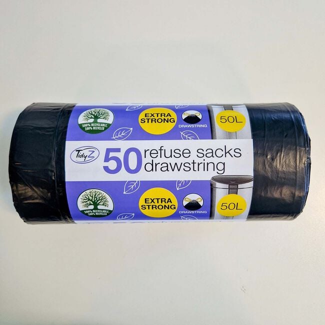 50 Pack 50L Refuse Drawstring Sacks