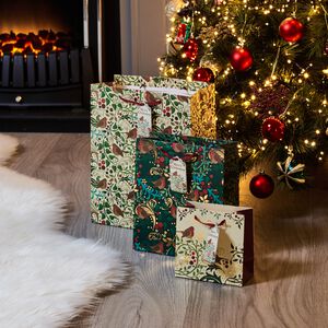 3 Christmas Gift Bags - Green Robin