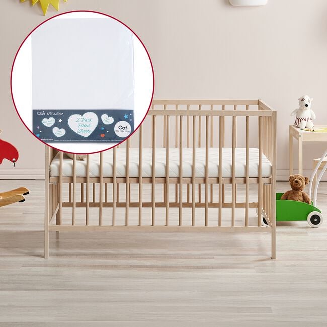 Clair De Lune White Cot Fitted Sheet - 2 Pack