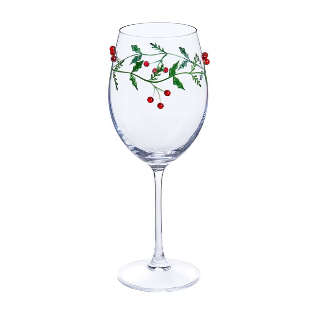 Jolly Sleigh Holly Leaves & Berries Wine Glass
