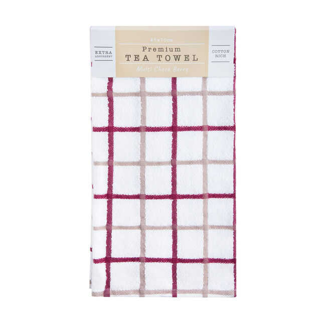 Multi Check Tea Towel - Berry