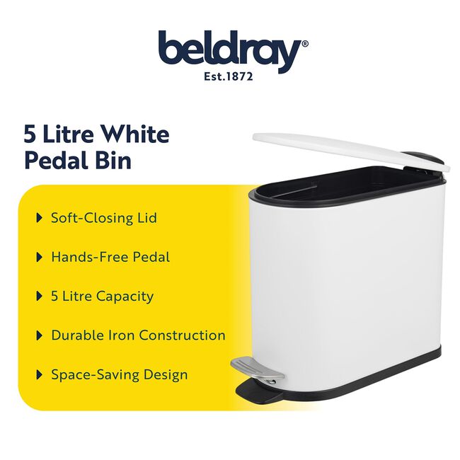 BELDRAY 5L D SHAPE WHITE Soft Close bin