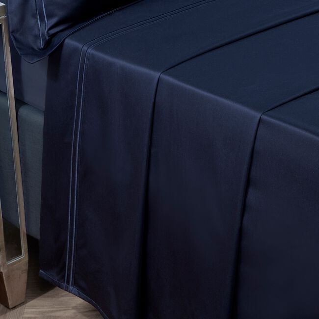 SKS FLAT SHEET Double Stitch Navy 500tc