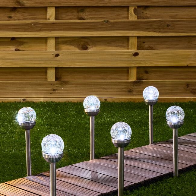 6 Mini Crackle Ball Post Solar Garden Lights