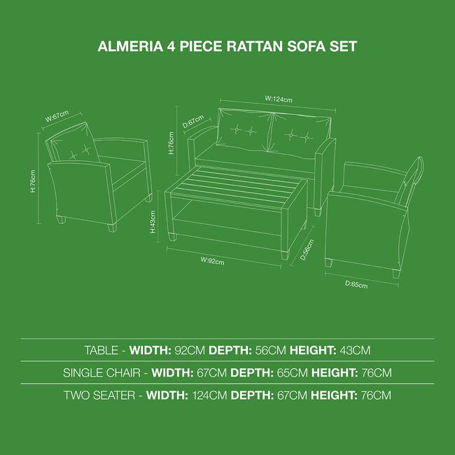 Almeria 4 Piece Rattan Sofa Set