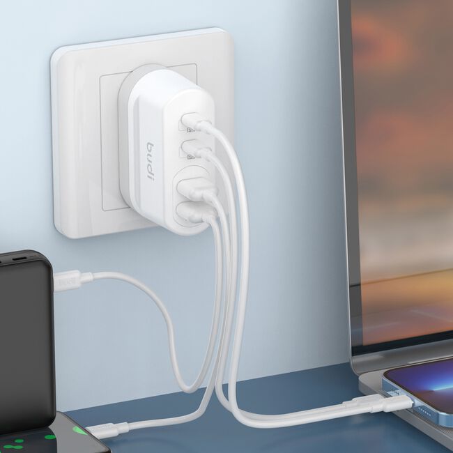 Budi White 2 USB-A & 2 USB-C Mains Charger