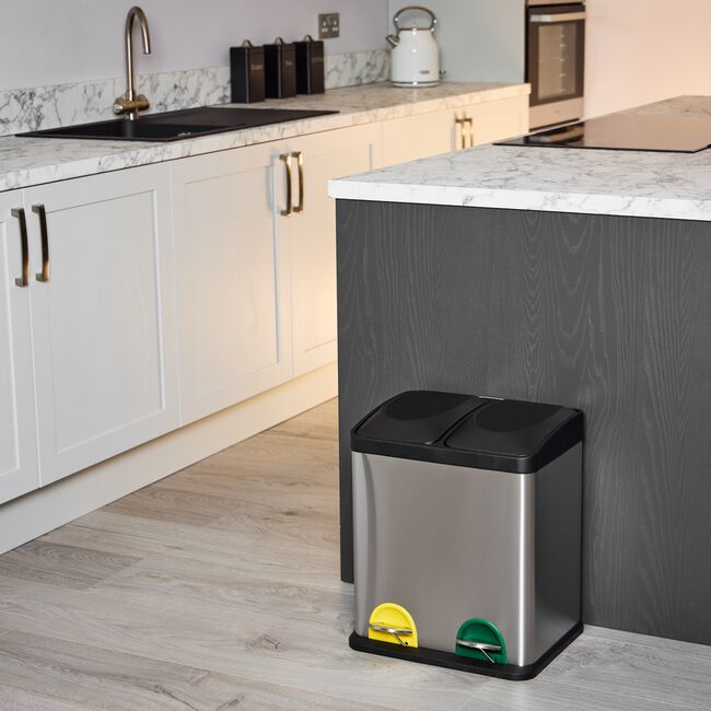 30L Double Recycling Kitchen Bin 