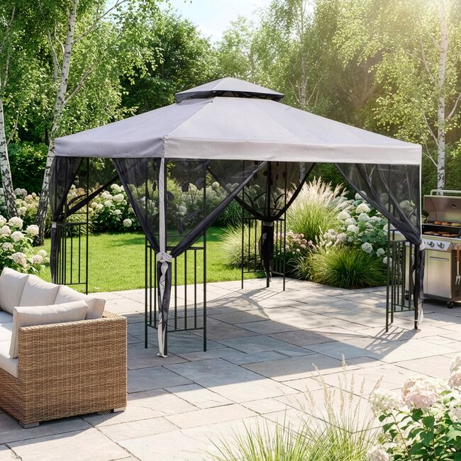 Havana Steel Gazebo with Mesh Curtain 3M x 3M