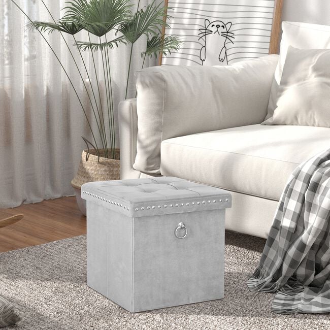 VELVET FOLDABLE SMALL Light Grey Ottoman