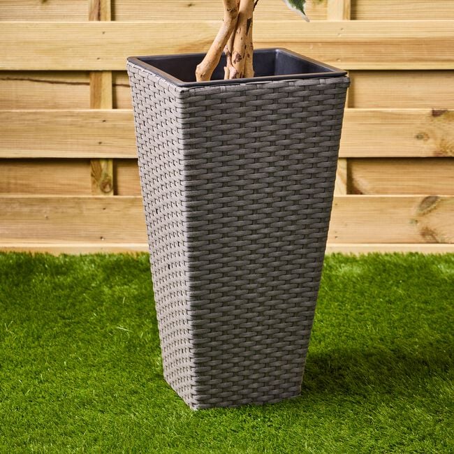 Rattan Square Plant Pot Grey