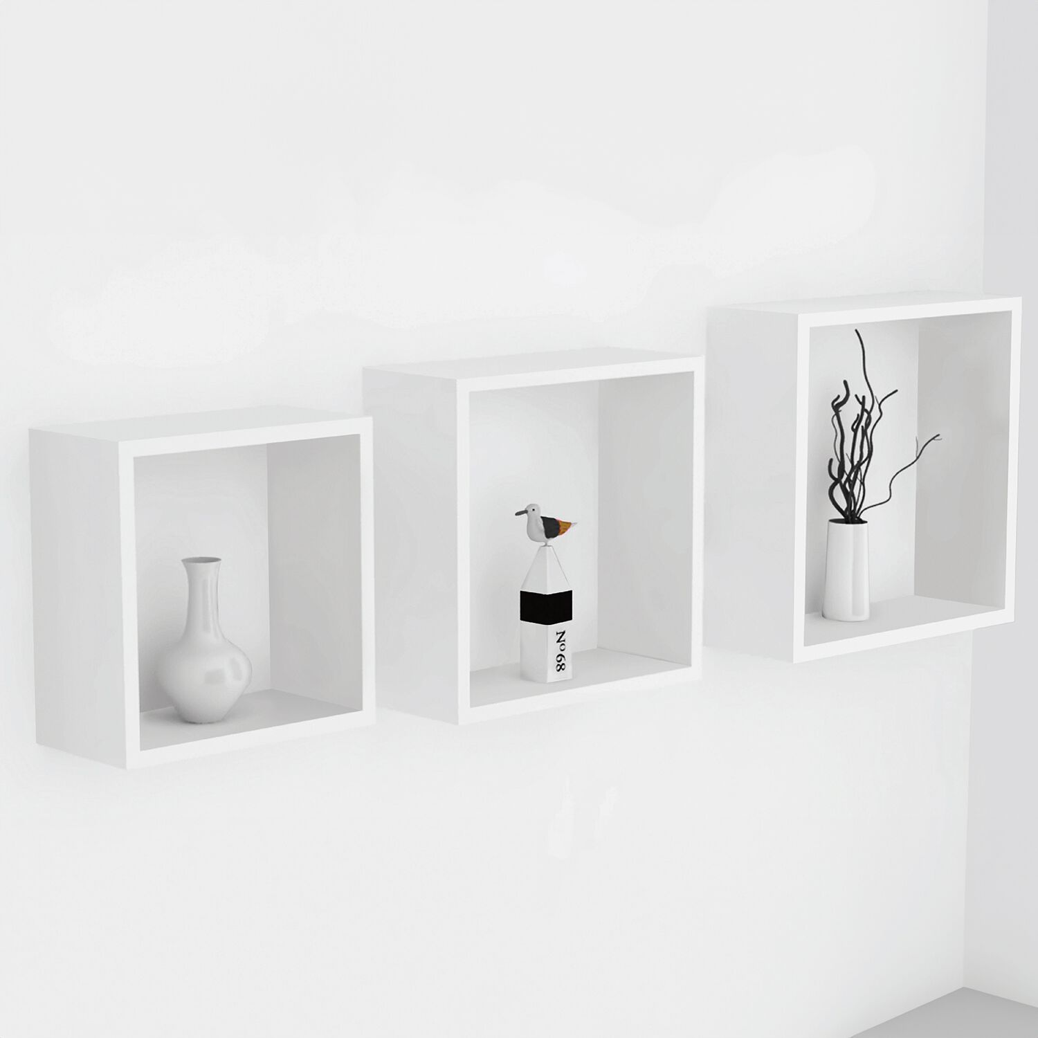 Bergen White 3 Piece Cube Floating Wall Shelf Set