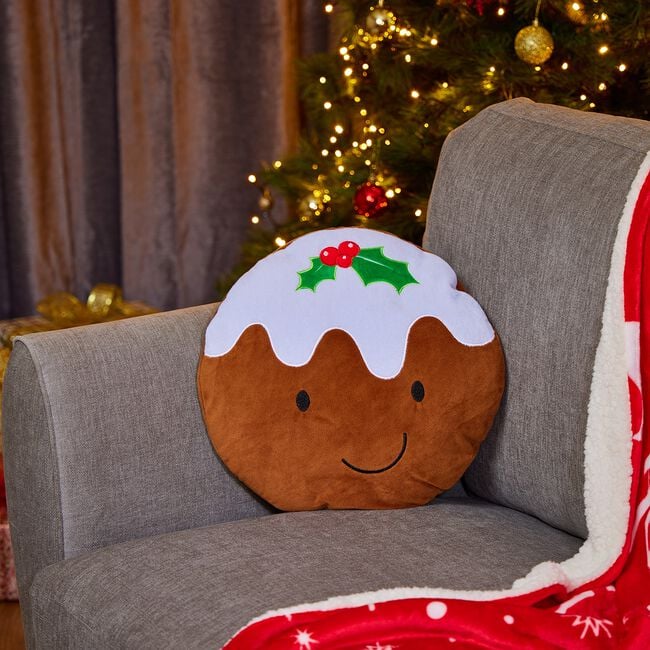 Christmas Pudding Cushion 38cm - Brown
