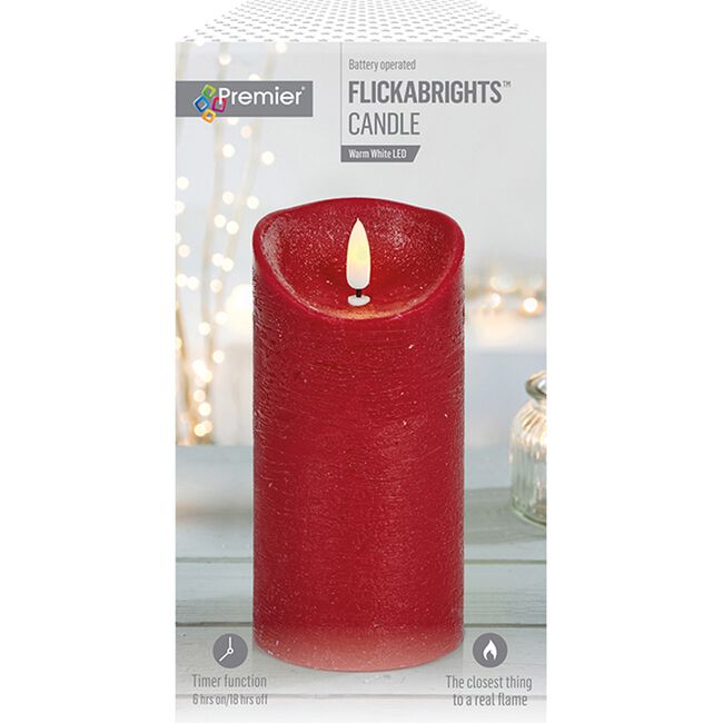 Flickabright LED 18x9cm Pillar Candle Red