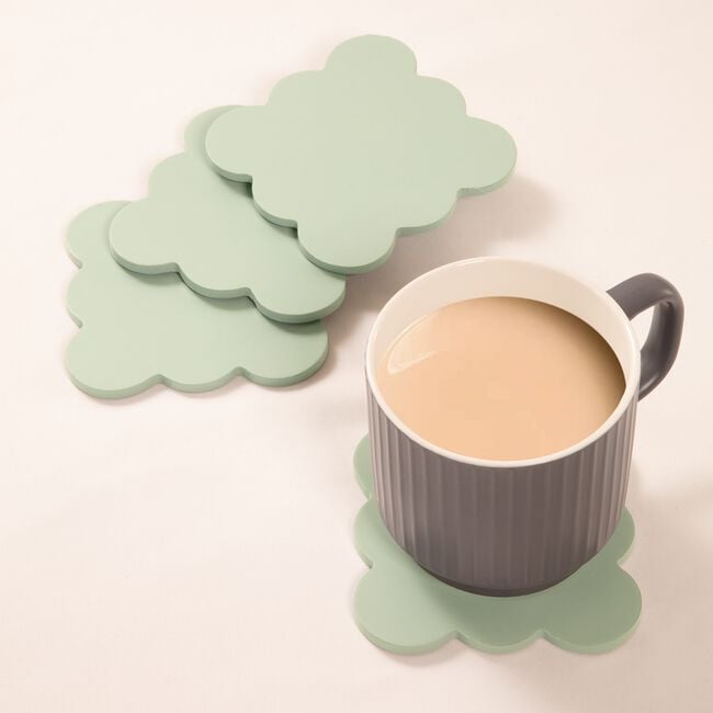 Scallop Wooden Sage 4Pk Coasters