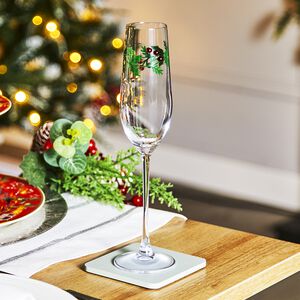 The Jolly Sleigh Holly Leaves Berries Flute Glass