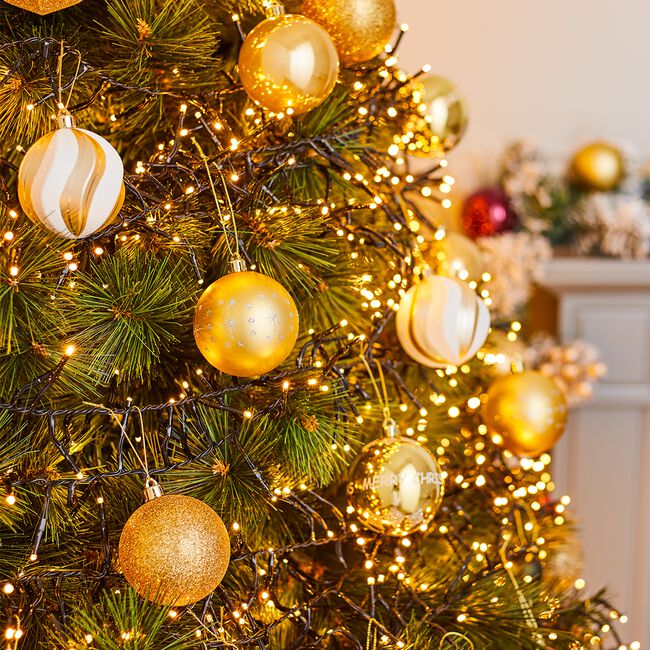 12 Pack Gold & White Bauble Set