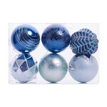 6 Pack Blue Luxury Christmas Bauble Set 