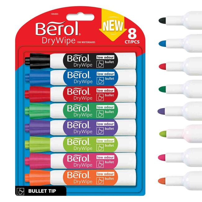 Berol Drywipe Assorted Whiteboard Markers 8 Pack
