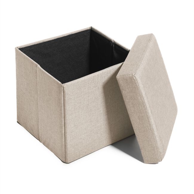 Deluxe Linen Folding Ottoman - Oatmeal