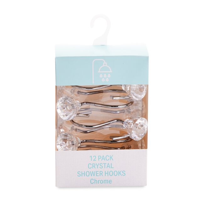 Crystal Chrome Shower Hooks - 12pk