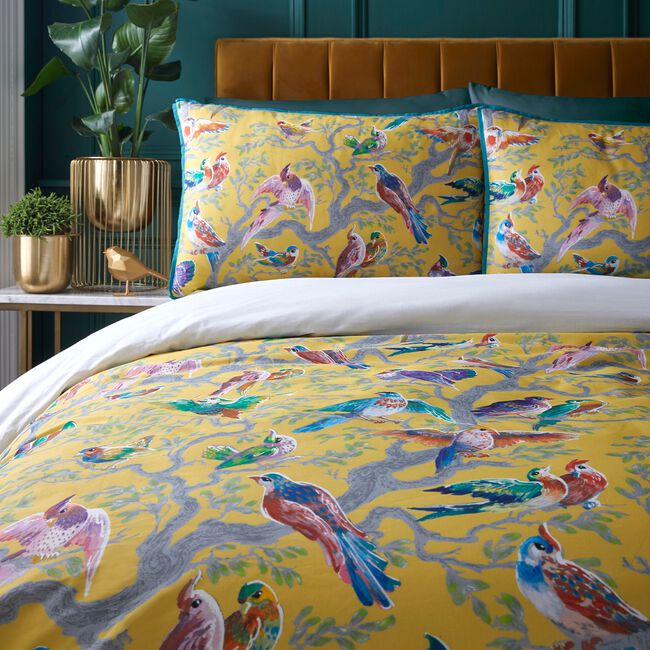 DOUBLE DUVET COVER Laurence Llewelyn-Bowen Birdity Absurdity Yellow
