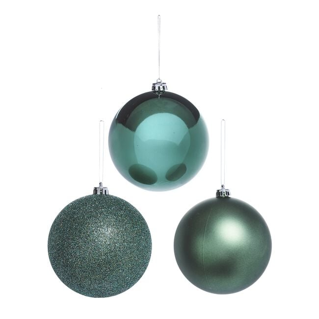 3 PACK 12CM Forest Green Baubles