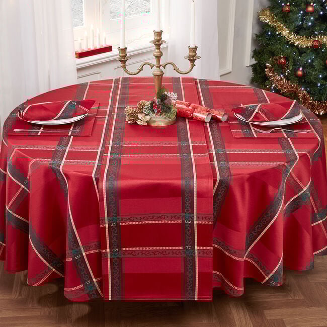 Plaid Damask Round Table Cloth 228cm - Red