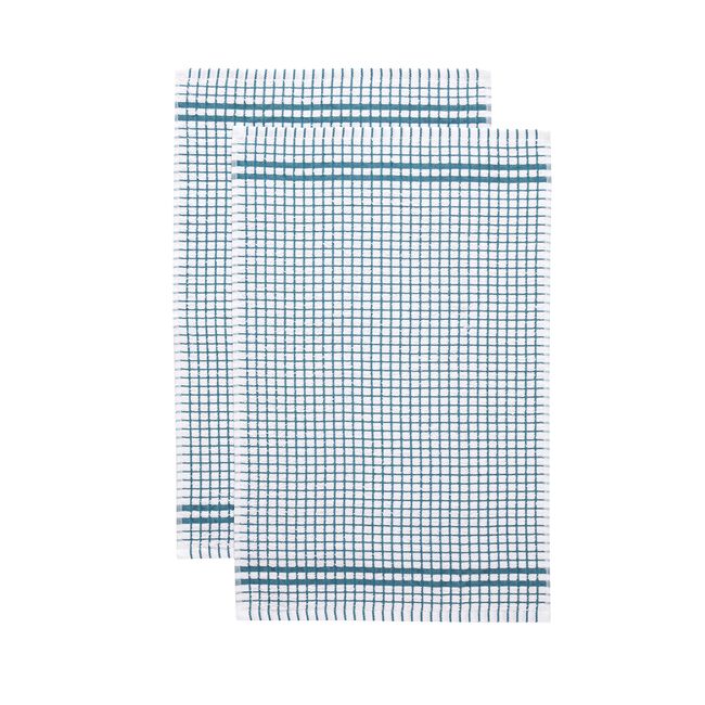 Mono Check Tea Towels 2 Pack - Duck Egg 