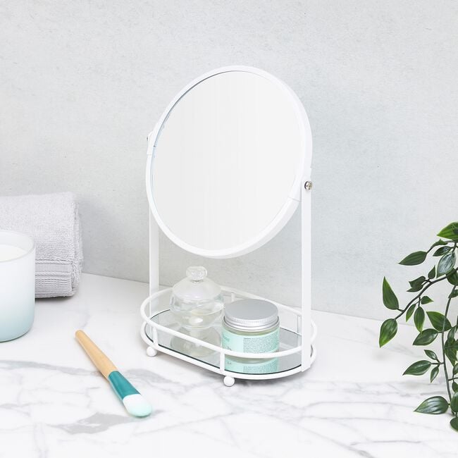 Vanity Mirror With Storage Tray White