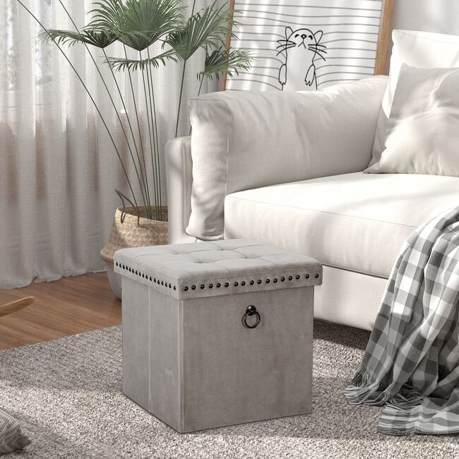 VELVET FOLDABLE SMALL Mink Ottoman