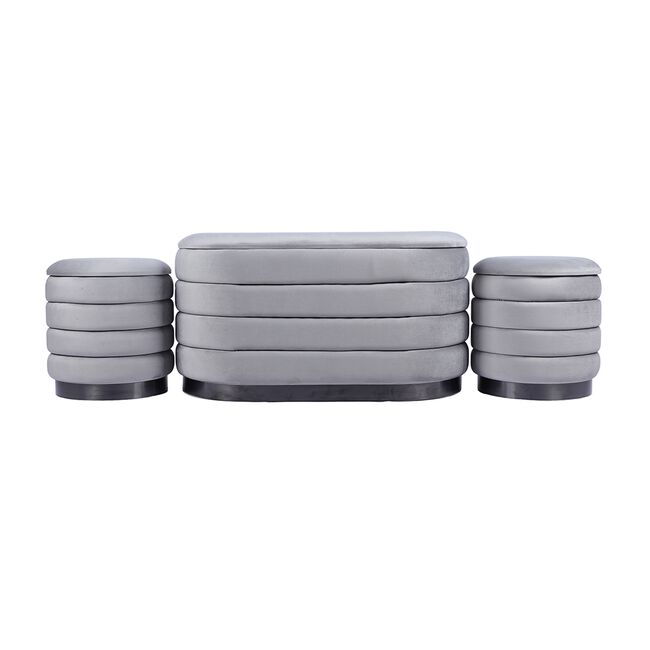 LARGE OVAL GREY VELVET Ottoman