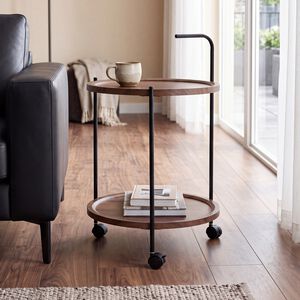 Walnut Side Table on Wheels