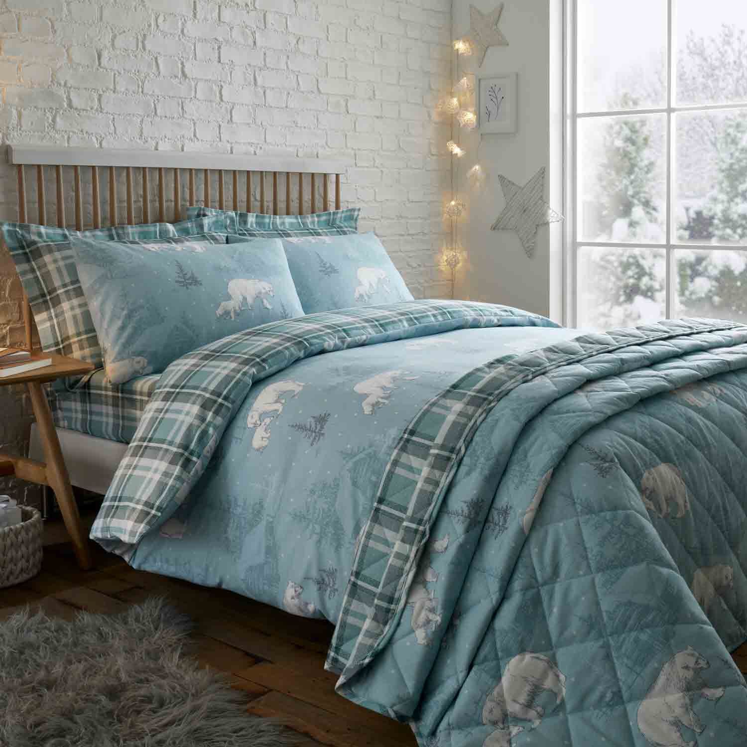 Brushed Cotton Plaid Polar Bears Duvet Cover Set Home Store More