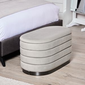 LARGE OVAL GREY VELVET Ottoman