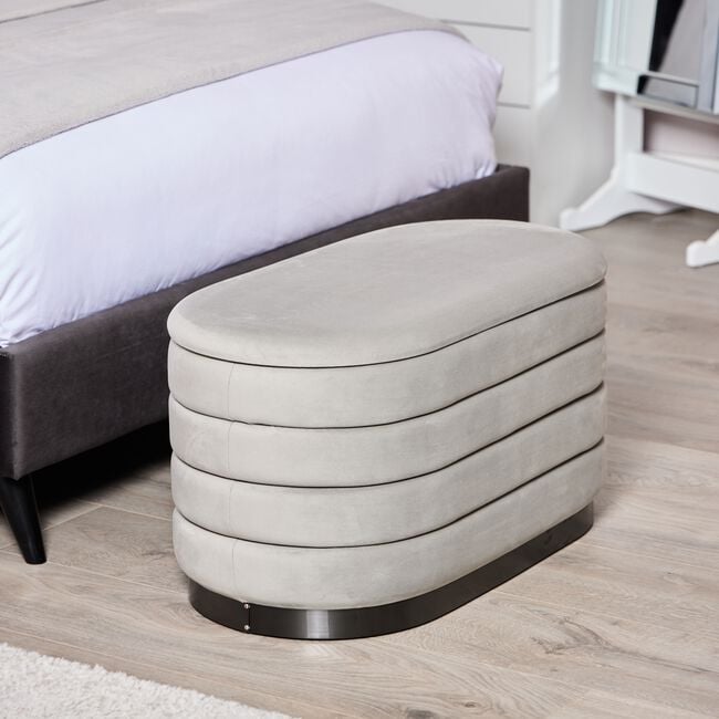 LARGE OVAL GREY VELVET Ottoman