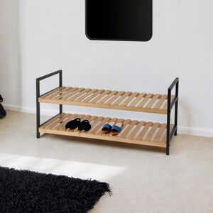 Storage Solutions Two Layer Bamboo Shoe Rack