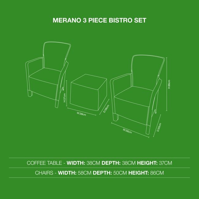 Merano 3 Piece Bistro Set