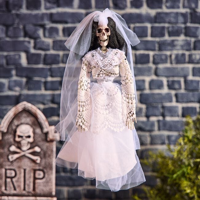 Halloween Skeleton Bride with Black Hair- 40cm