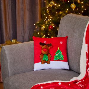 Reindeer Square Cushion - Red/Green