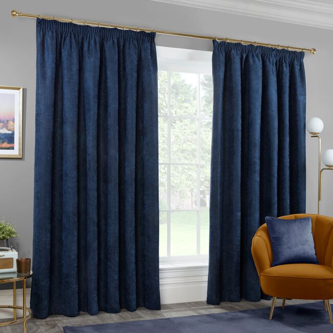 PENCIL PLEAT BLACKOUT & THERMAL HERRINGBONE NAVY 132x90 Curtain