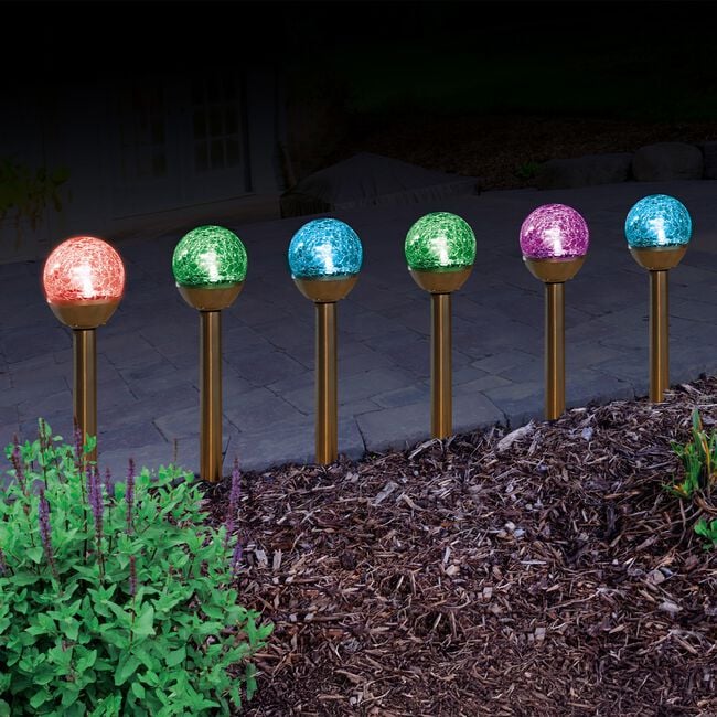 6 Mini Crackle Ball Solar Garden Post Lights