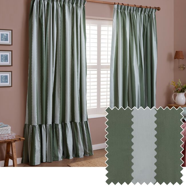 BIRDIE STRIPE BAY GREEN/MIST PENCIL PLEAT 168X229 Curtain