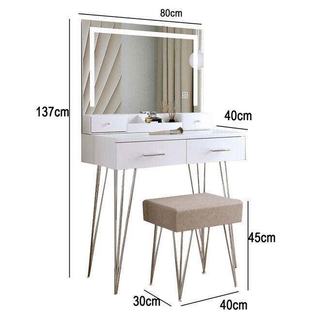 Sophia LED Mirror Dressing Table With Stool