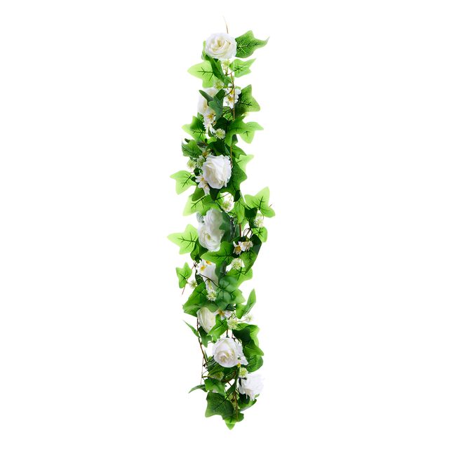 1.8m White Rose With Ivy Leaves Garland