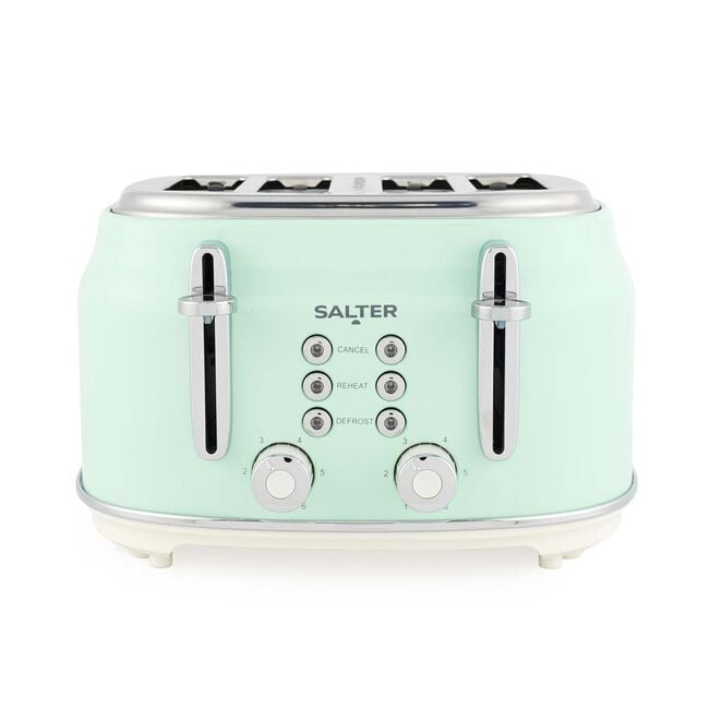 SALTER RETRO GREEN CURVED BODY 4 Slice Toaster