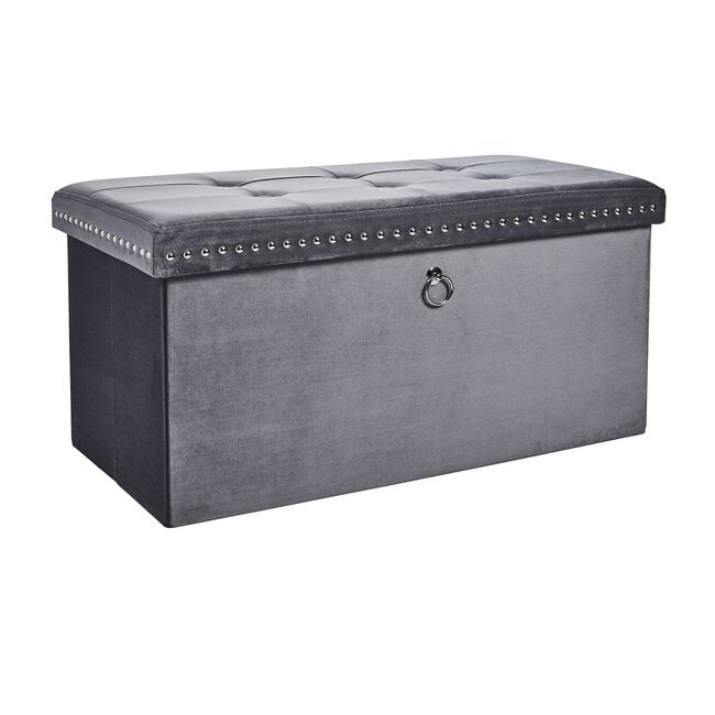 Velvet Foldable Large Charcoal Ottoman