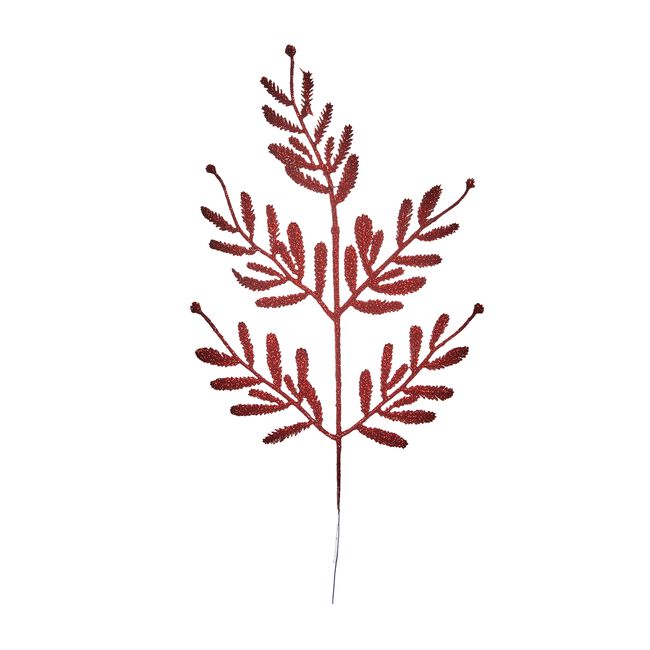 Red Christmas Glitter Fern & Feather Pick