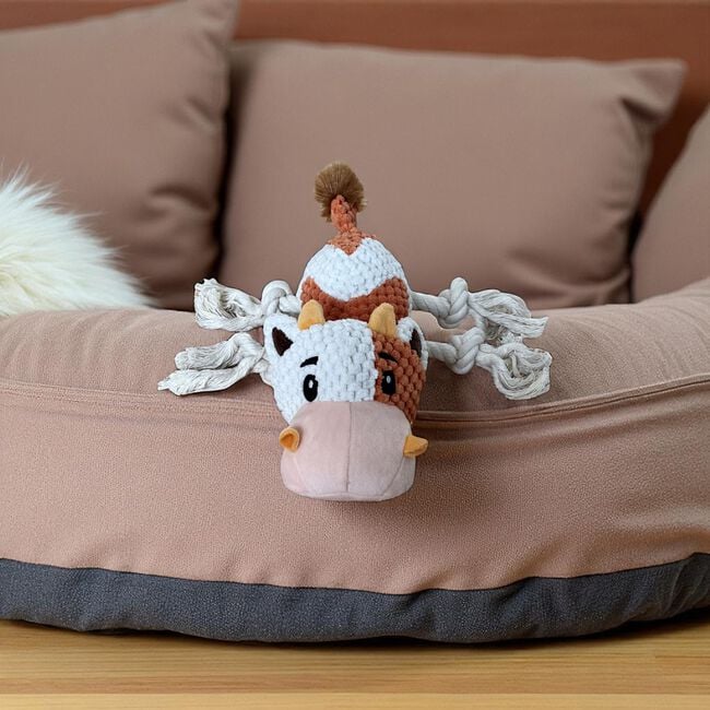 Cow Plush & Rope Dog Toy