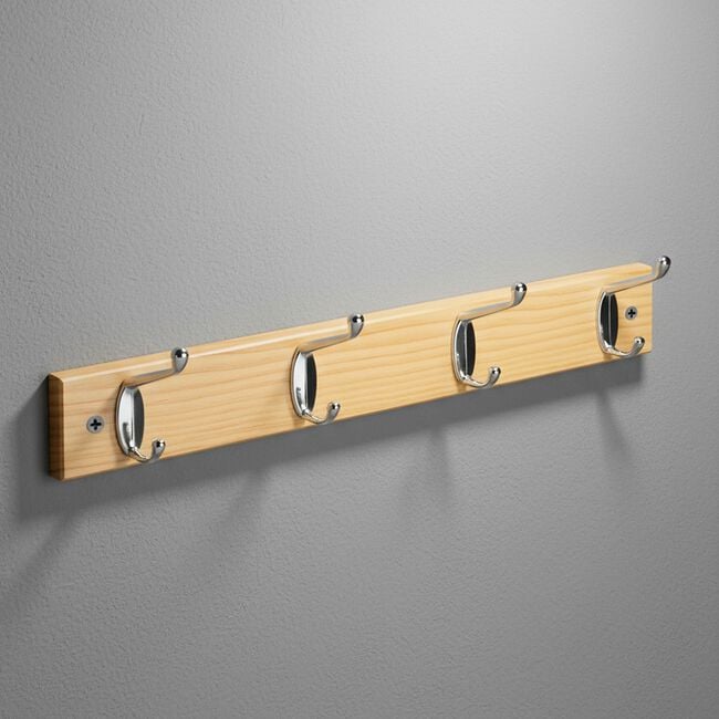 4 Hook Wooden Coat Rack Pine